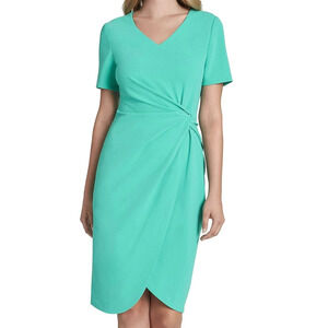 Tahari ASL Knot Waist V Neck Seafoam Short Sleeve Womens New Career Dress 12